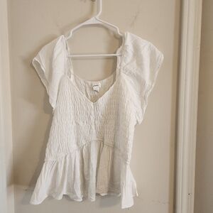 Japna White Smocked Peplum Flutter Sleeve Top XL